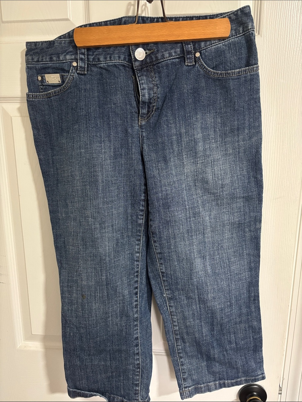 Michael Kors Dark Blue Denim Jean capris with Logo Plate